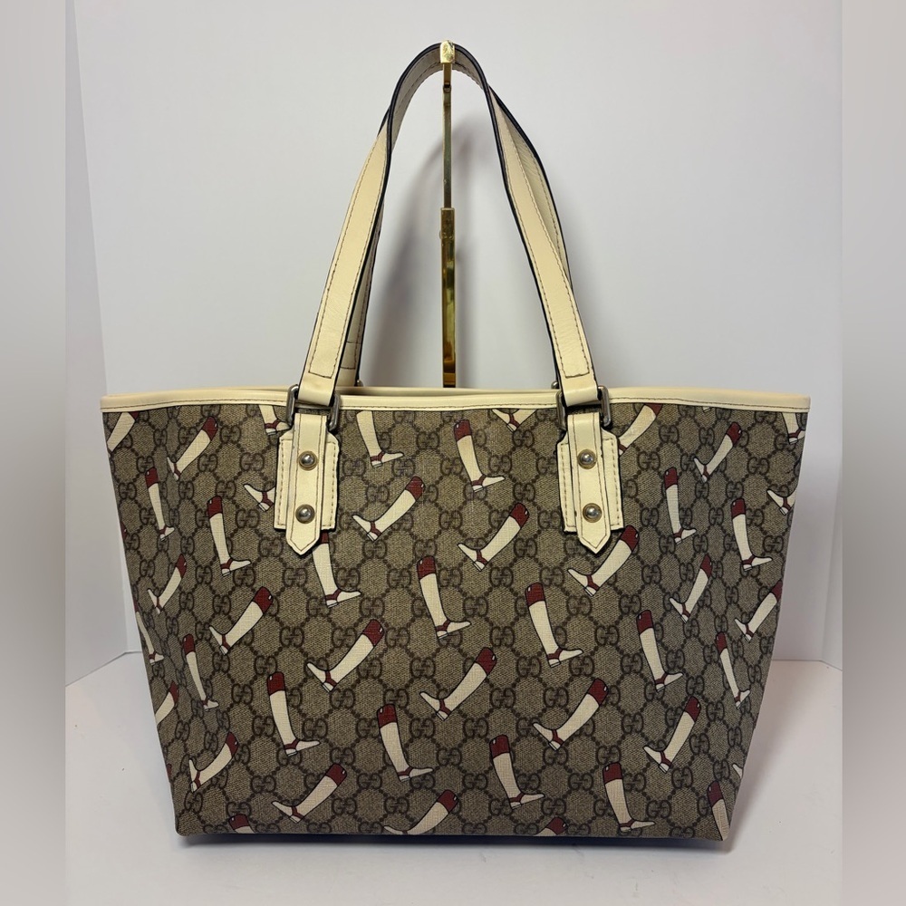 Gucci Beige and Red Equestrian Patterned Tote Bag